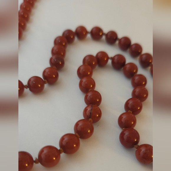 Red Jasper Stone Knotted Necklace Handmade 35" Long Unisex Necklace - Picture 5 of 16